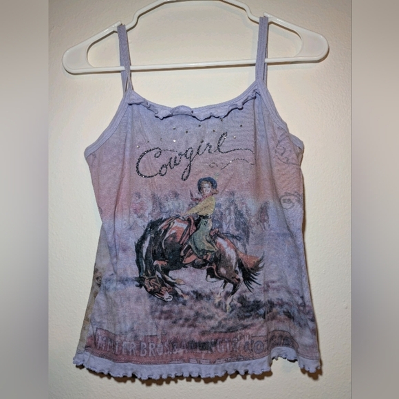 Vintage Cactus Cowgirl Tank Top Womens  Size Medium Purple Western Ruffle Rodeo - Picture 1 of 8